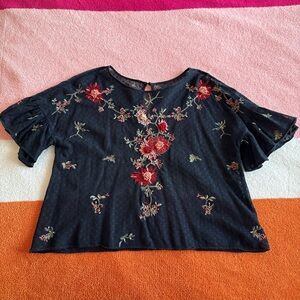 Embroidered Floral Navy Women’s Top